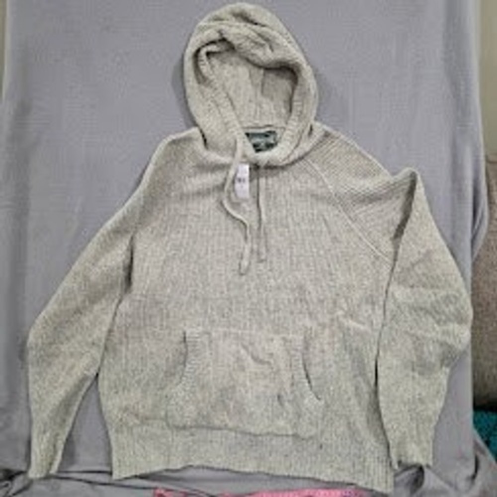 American Eagle Knit Hoodie Sweater XL Oatmeal Speckled Ribbed Pullover NWT